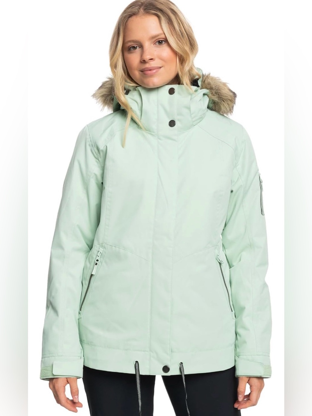 Roxy Meade Women’s Mint Green Winter Parka Jacket Snow Boarding Fur Hood